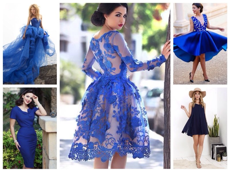 Синие платья различных фасонов