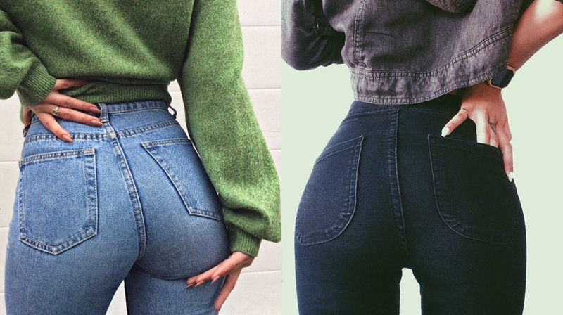 Девушки в джинсах с высокой талией