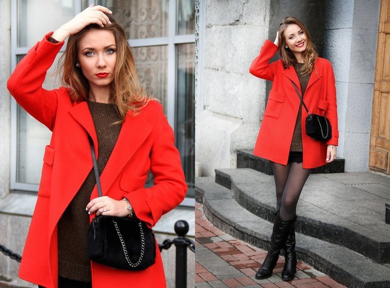 Красное короткое пальто