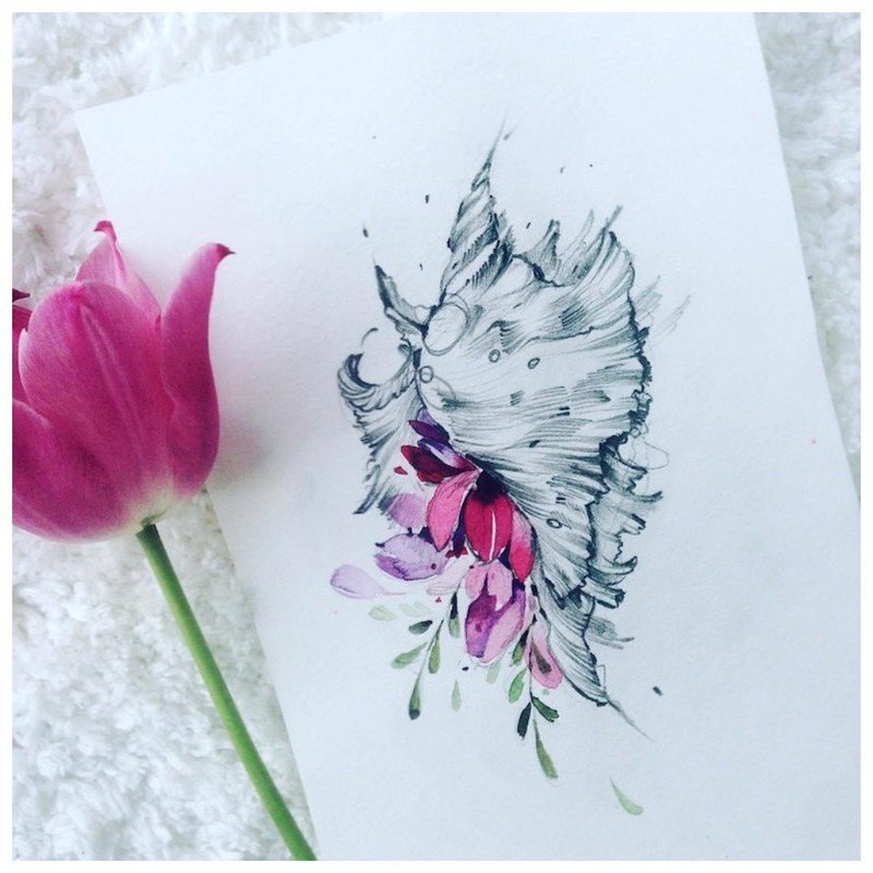 Акварельный эскиз цветка для тату