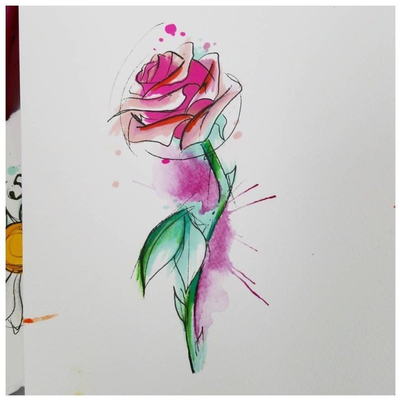 Акварельный эскиз розы для тату