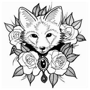 Голова волчонка в цветах - эскиз для тату 