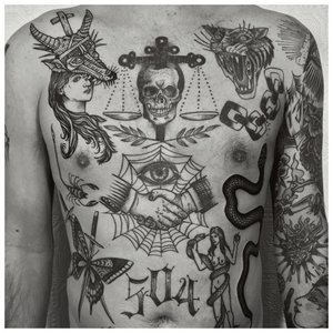 Тюремные татуировки на руке и груди