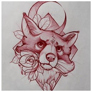 Эскиз тату лисы в красном цвете