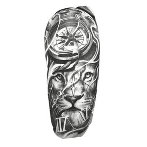 Эскиз тату на ногу со львом и компасом