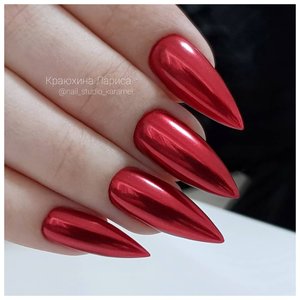 ДЛинные красные ногти с эффектом металла 