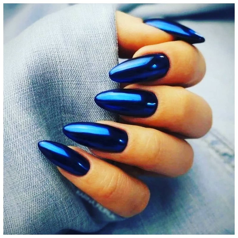 Синие хромированные ногти