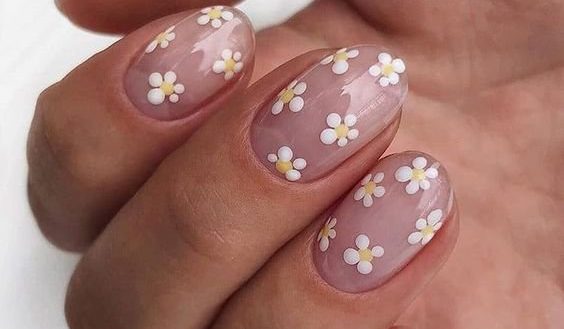 Цветочки из точек на ногтях