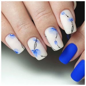 Синие цветочки на ногтях