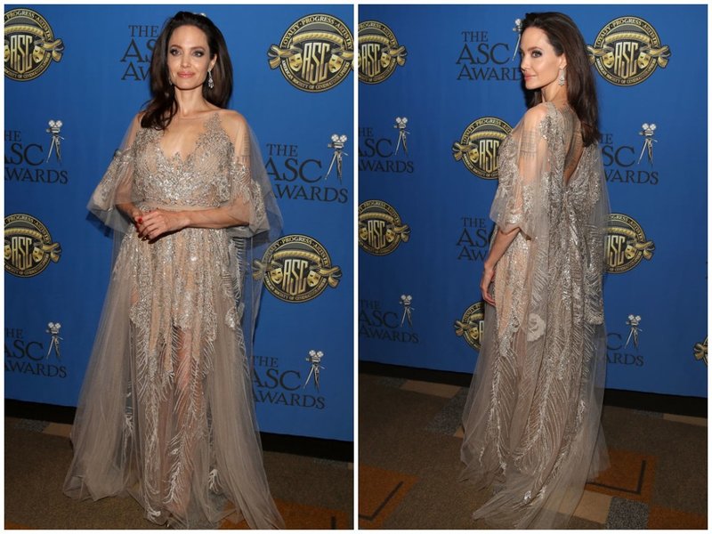 Джоли в красивом вечернем платье с кружевом