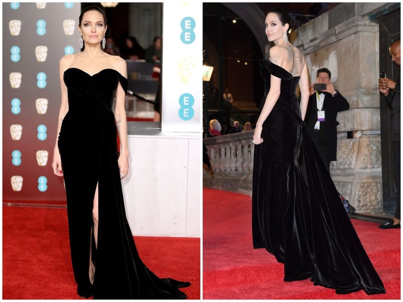Джоли в черном бархатном платье