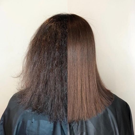 выпрямление волос до и после