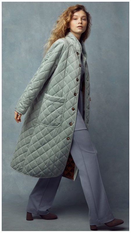 Стеганное длинное пальто на зиму