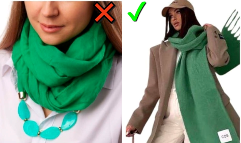 Как носить зеленый шарф зимой