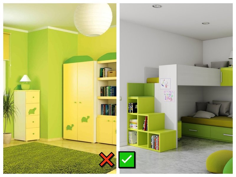 Зеленая мебель в детской