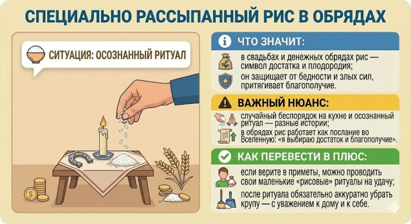 Рассыпать рис — примета: к хорошему или к неприятностям и что делать
